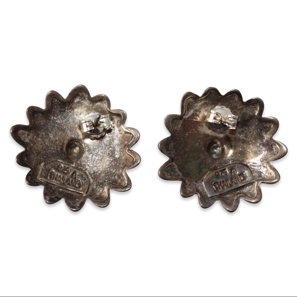 Vintage Yellow Enamel Marcasite Sterling Silver Daisy Flower Stud Earrings Large - Picture 4 of 5